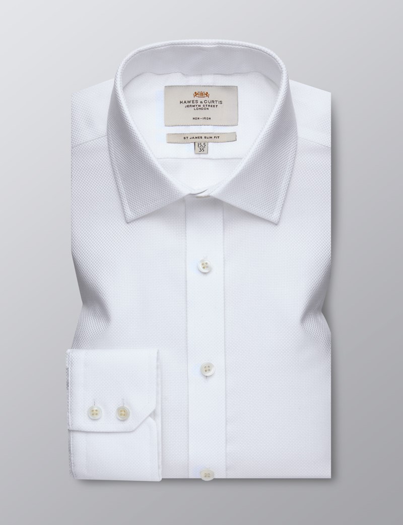Men's Dress White Slim Fit Shirt - Single Cuff - Non Iron | Hawes & Curtis