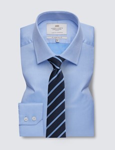 Men's  Blue Pique Slim Fit Business Shirt - Single Cuff - Easy Iron