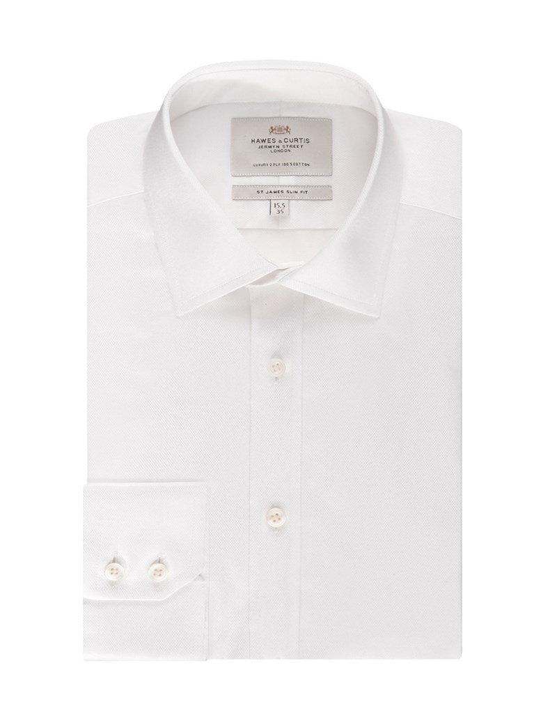 Men's Formal White Pique Slim Fit Shirt - Single Cuff - Easy Iron ...