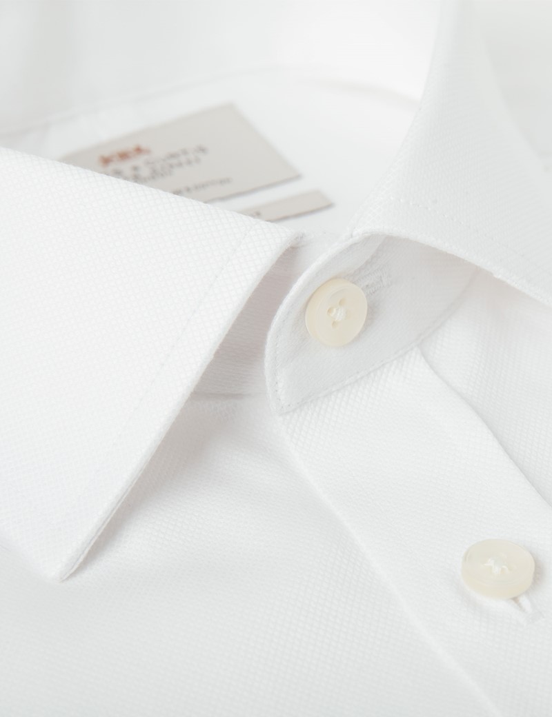 Easy Iron White Pique Relaxed Slim Fit Shirt with Semi Cutaway Collar - Single Cuffs 