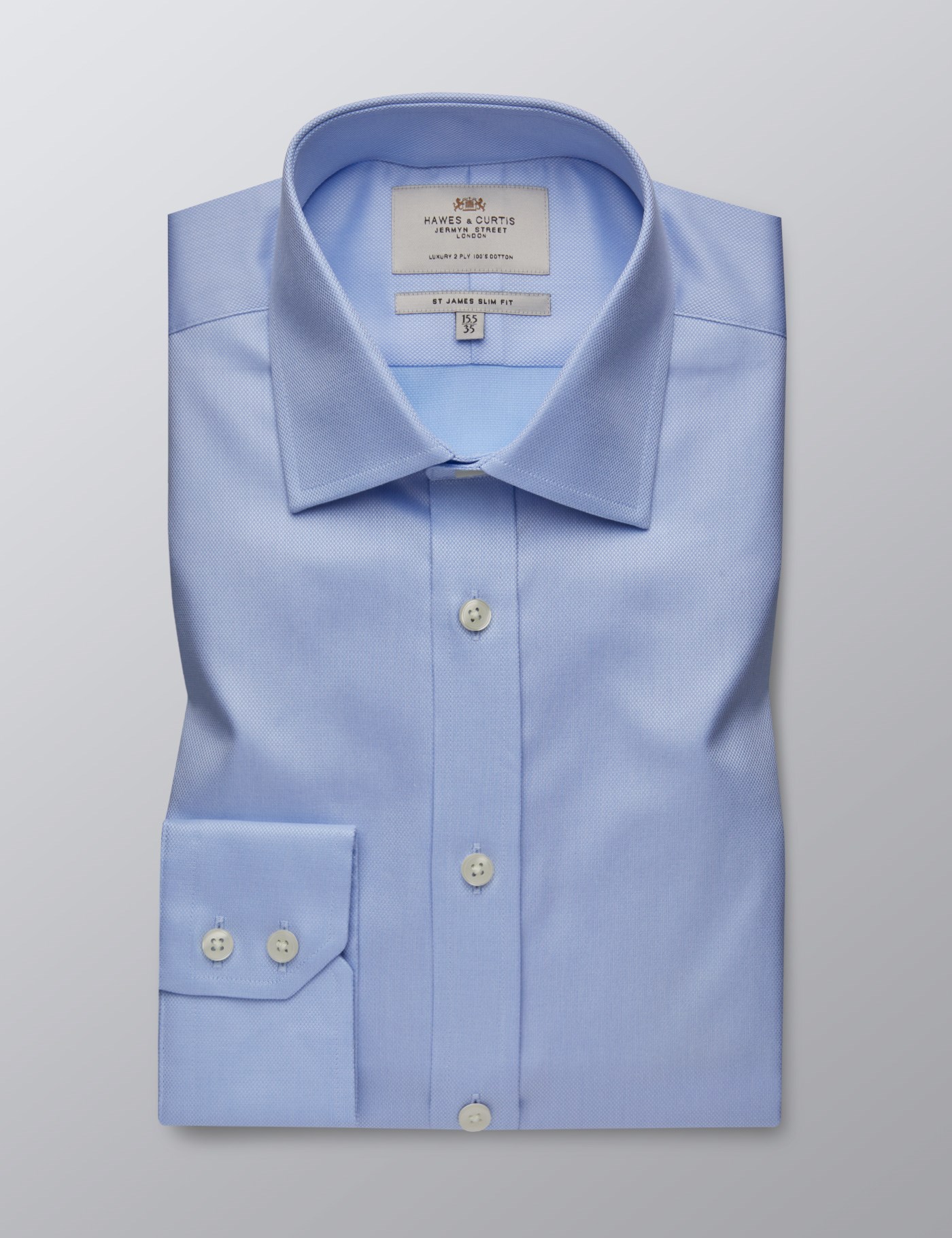 Men's Formal Light Blue Pique Slim Fit Shirt - Single Cuff - Easy Iron ...