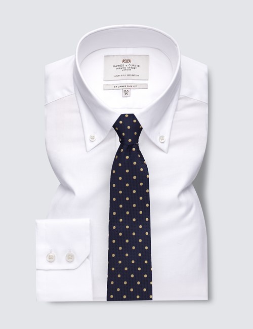 Men's Formal White Relaxed Slim Fit Oxford Shirt - Button Down Collar 