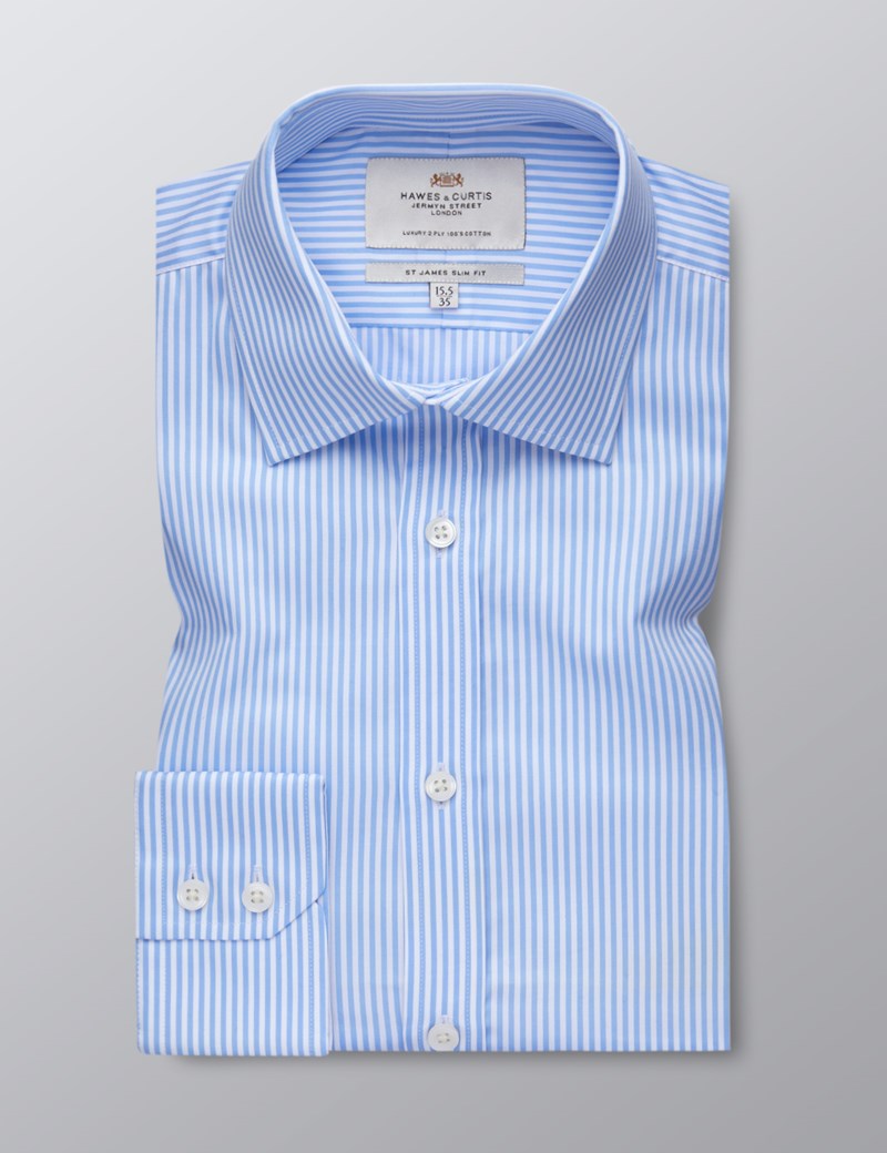 Men's Formal Blue & White Bengal Stripe Slim Fit Shirt - Single Cuff ...