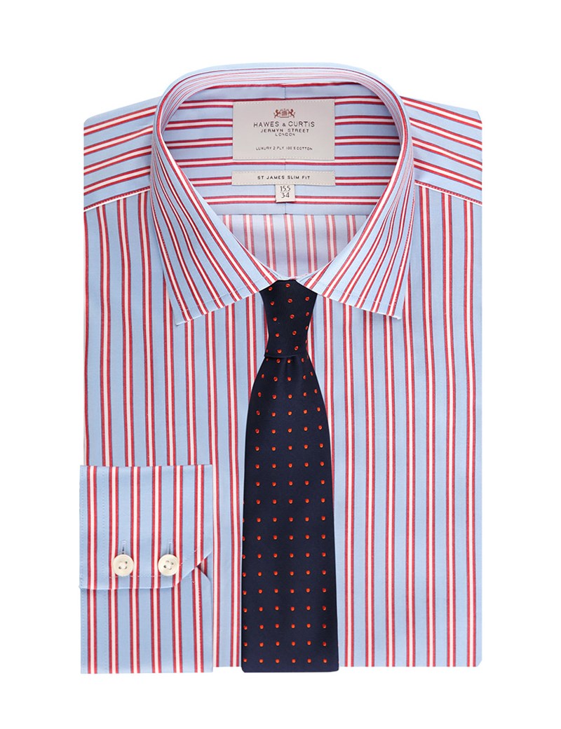 Men's Formal Blue & Orange Multi Stripe Slim Fit Shirt Single Cuff