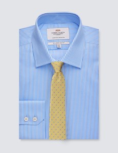 Easy Iron Men's Blue & White Stripe Slim Fit Shirt With Semi Cutaway Collar - Single Cuff 