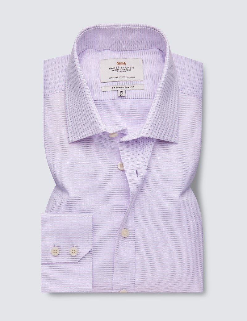 Easy Iron Pink & Navy Relaxed Slim Fit Shirt With Semi Cutaway Collar - Single Cuffs