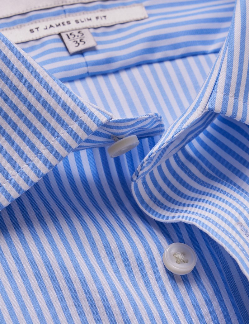 Men's Non-Iron Blue & White Bengal Stripe Slim Shirt