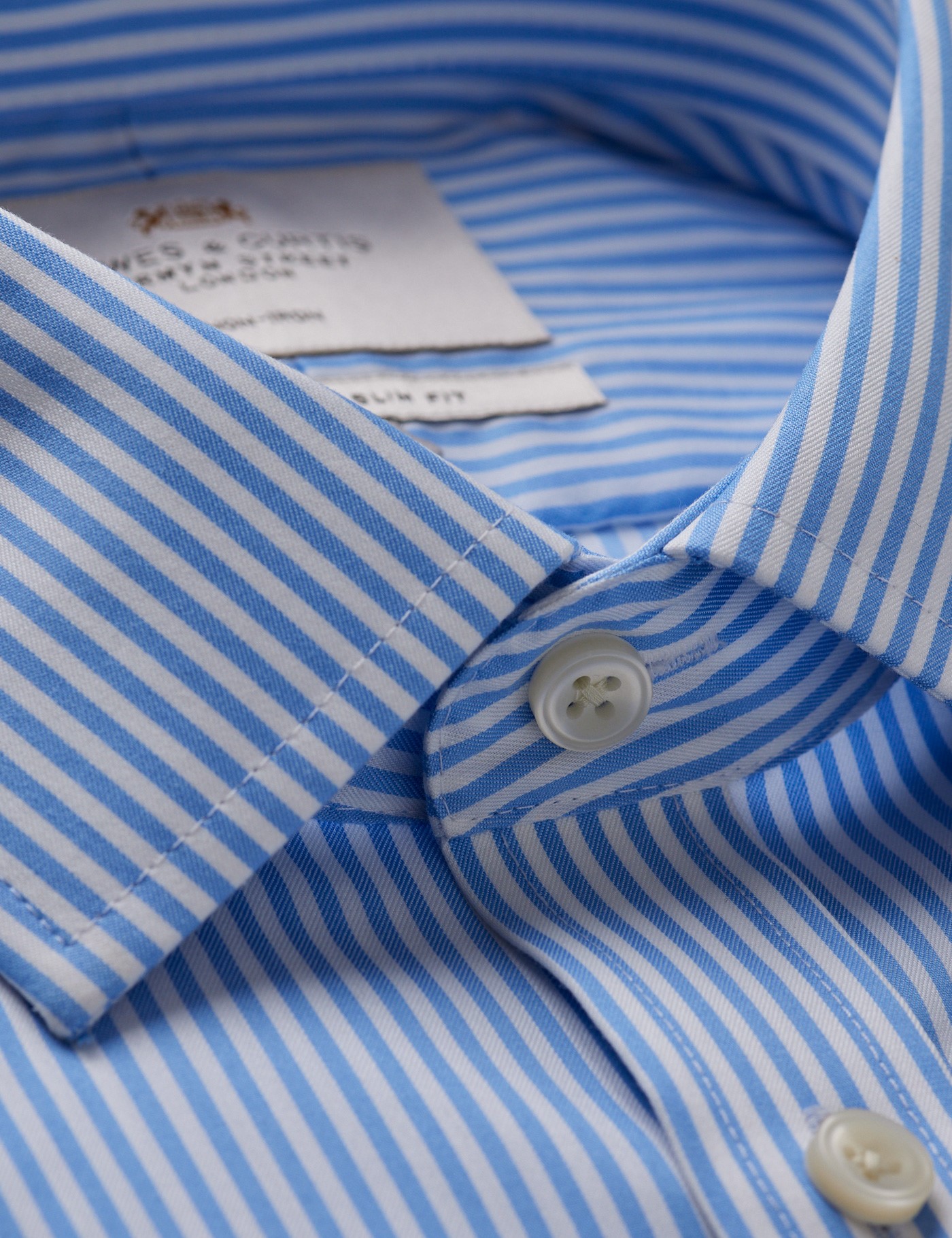 & Slim Fit Blue & Bengal Stripe Twill Non Iron Shirt 18" collar 38" sleeve