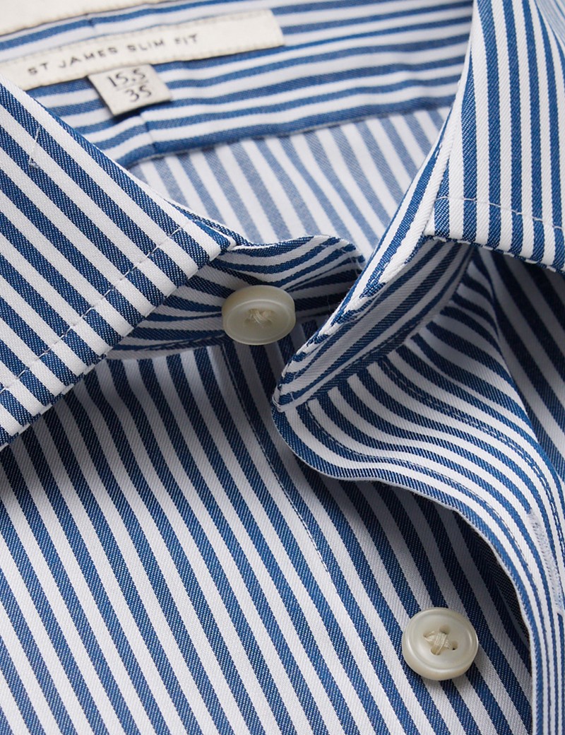 Non-Iron Navy & White Bengal Stripe Slim Shirt | Hawes & Curtis