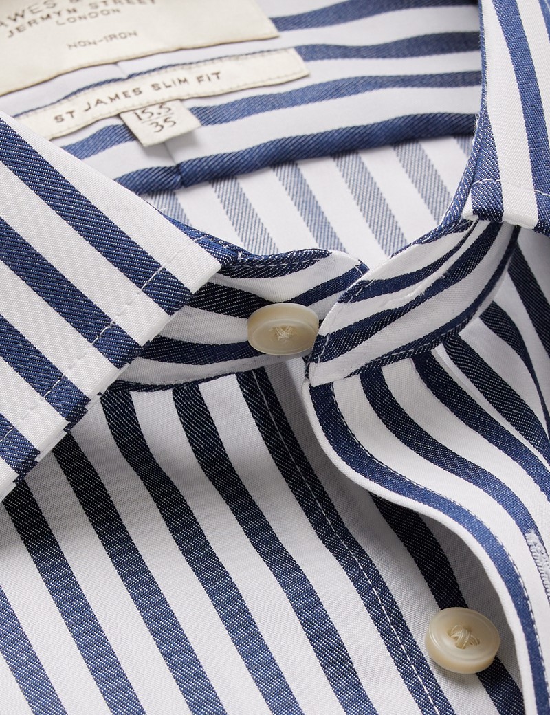 Non-Iron Navy & White Bold Stripe Slim Shirt | Hawes & Curtis