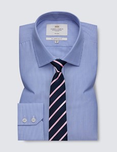 Men's Business Blue & White Fine Stripe Slim Fit Shirt - Single Cuff - Non Iron