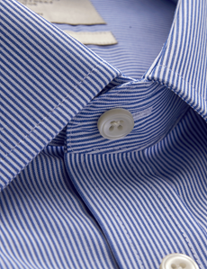 Men's Business Blue & White Fine Stripe Slim Fit Shirt - Single Cuff - Non Iron