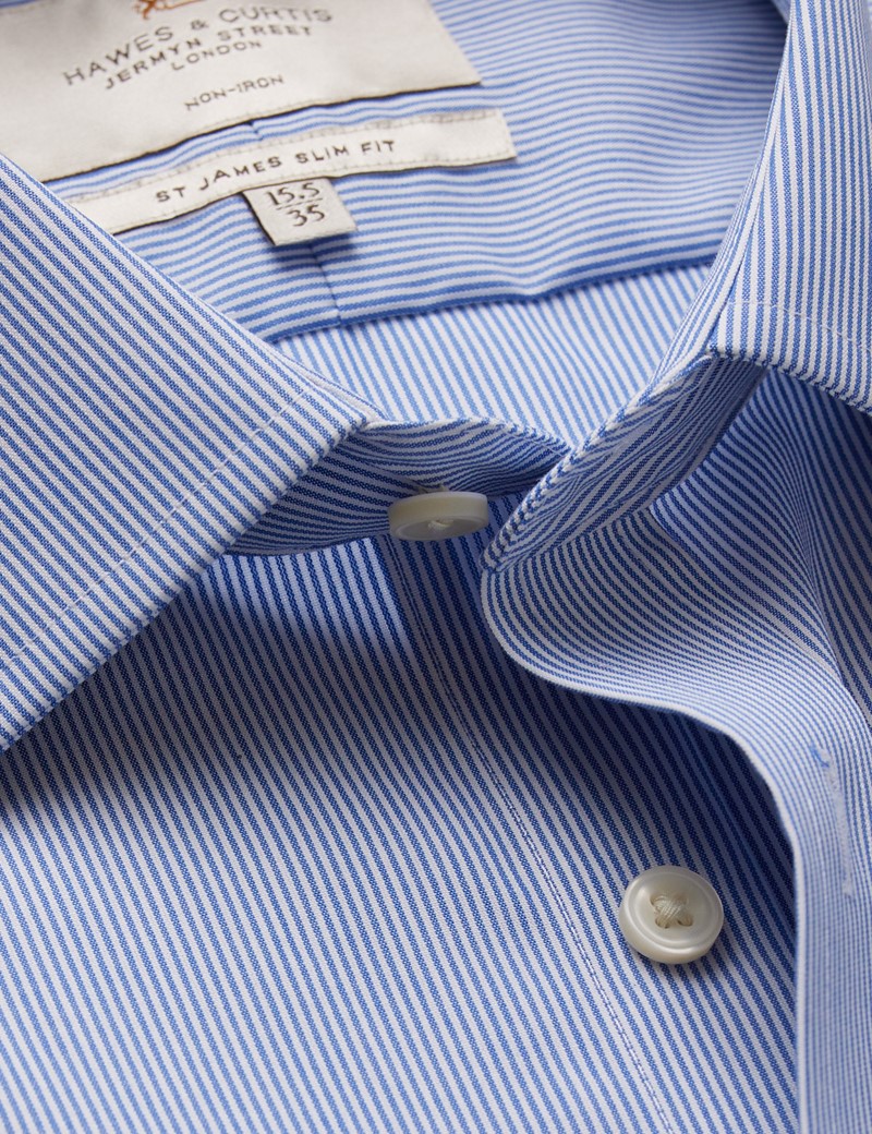 Non-Iron Blue & White Fine Stripe Slim Shirt | Hawes & Curtis