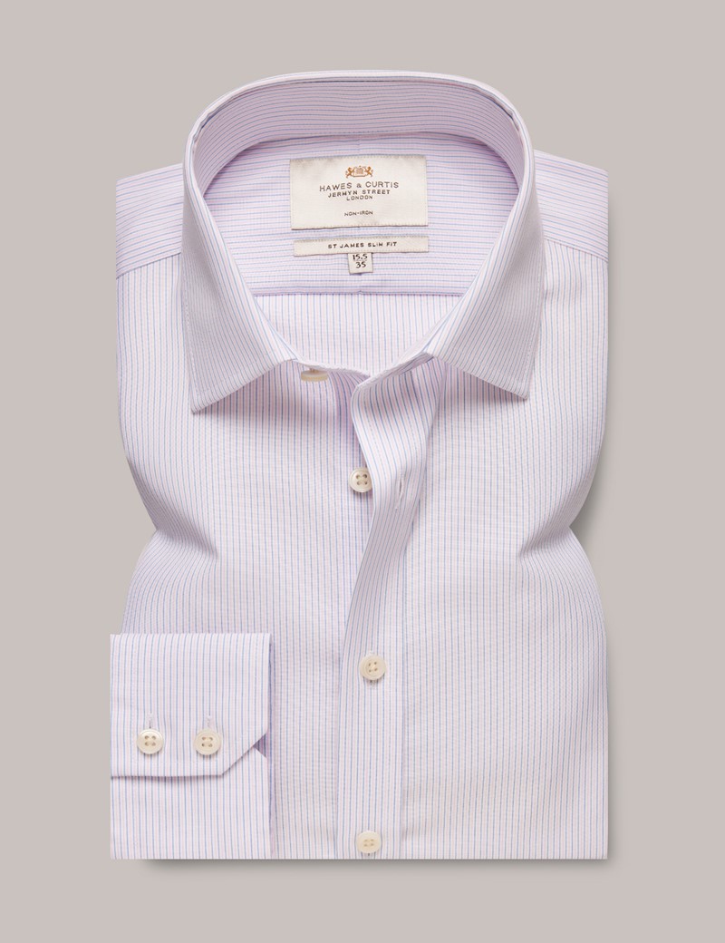 Non Iron Blue & Pink Multi Stripe Slim Shirt | Hawes & Curtis