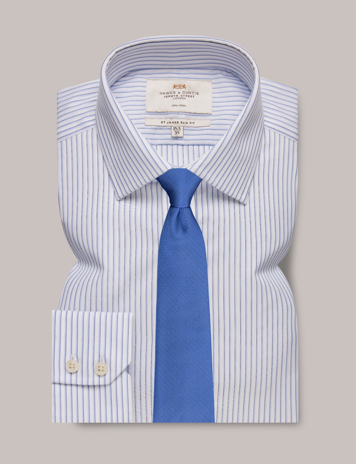 Non-Iron Blue & Navy Stripe Slim Shirt | Hawes & Curtis