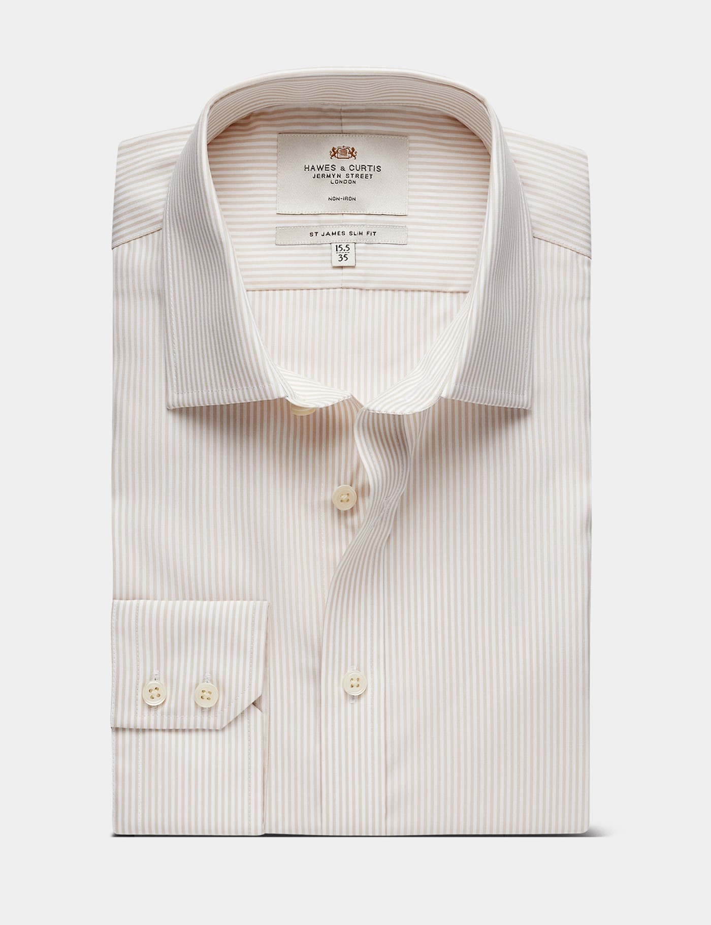 & Slim Fit Brown & Fine Stripe Non Iron Shirt 17.5" collar 36" sleeve