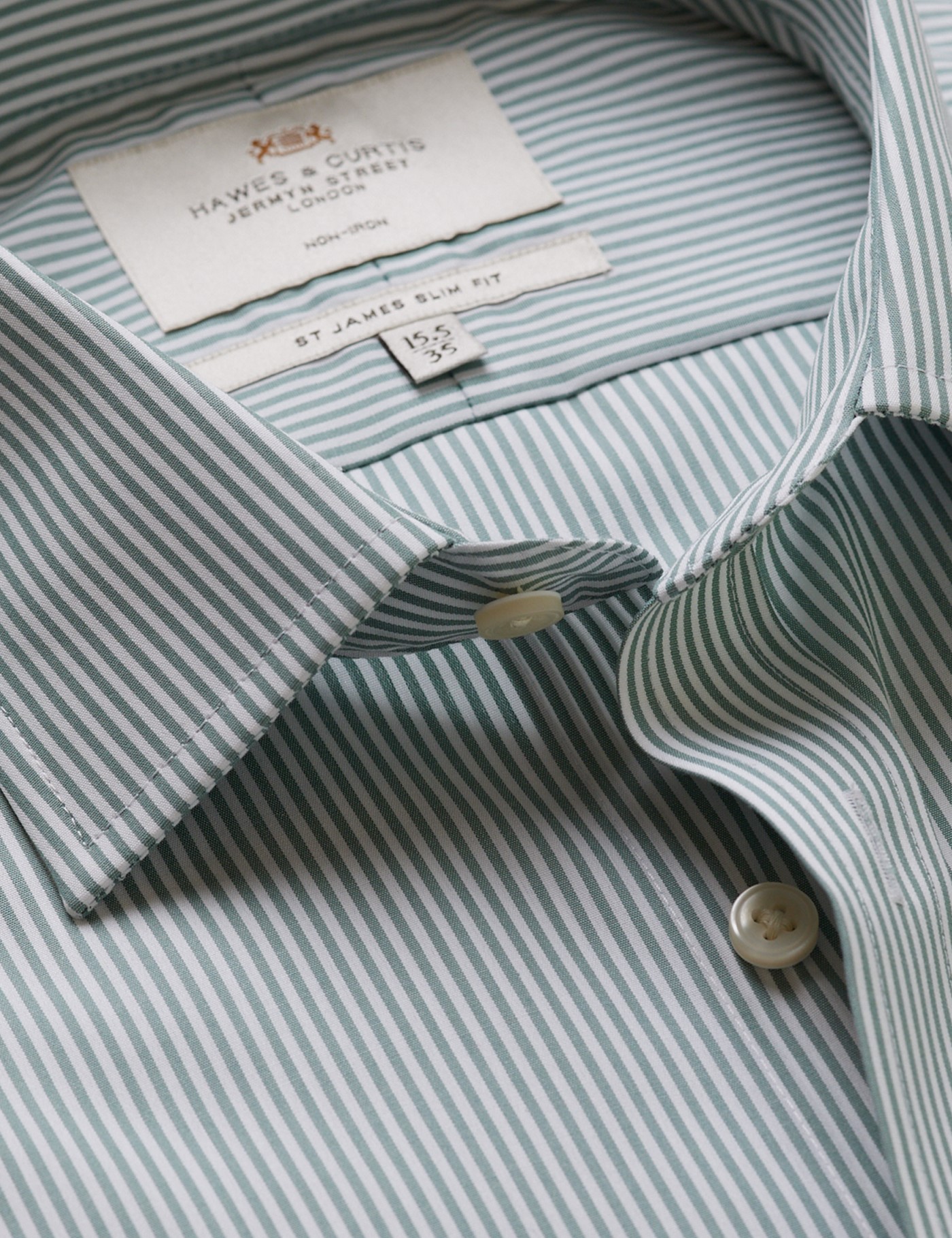 & Slim Fit Green & Fine Stripe Non Iron Shirt 16.5" collar 37" sleeve