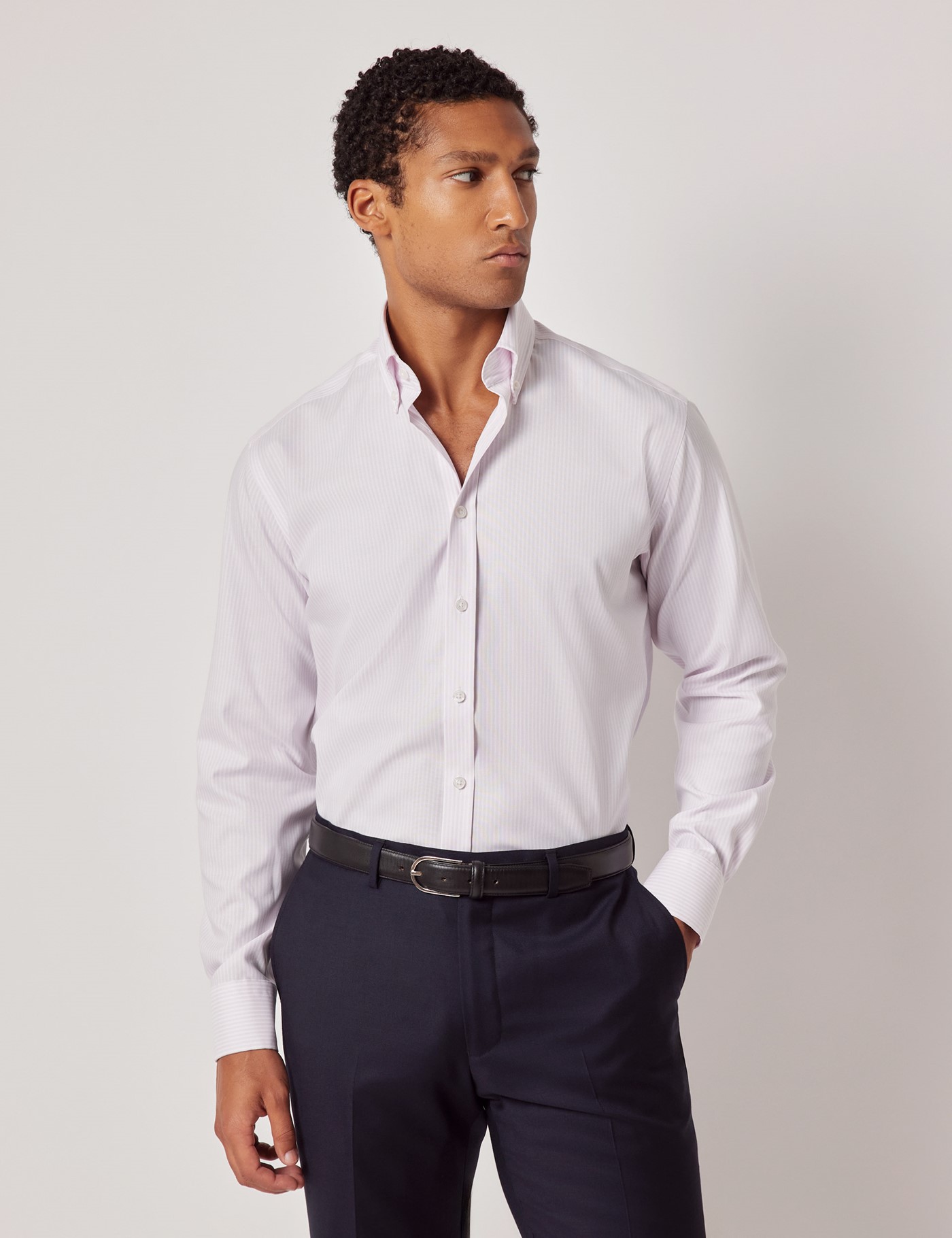 & Slim Fit & Pink Stripe Pin Point Non Iron Oxford Shirt 15.5" collar 34" sleeve