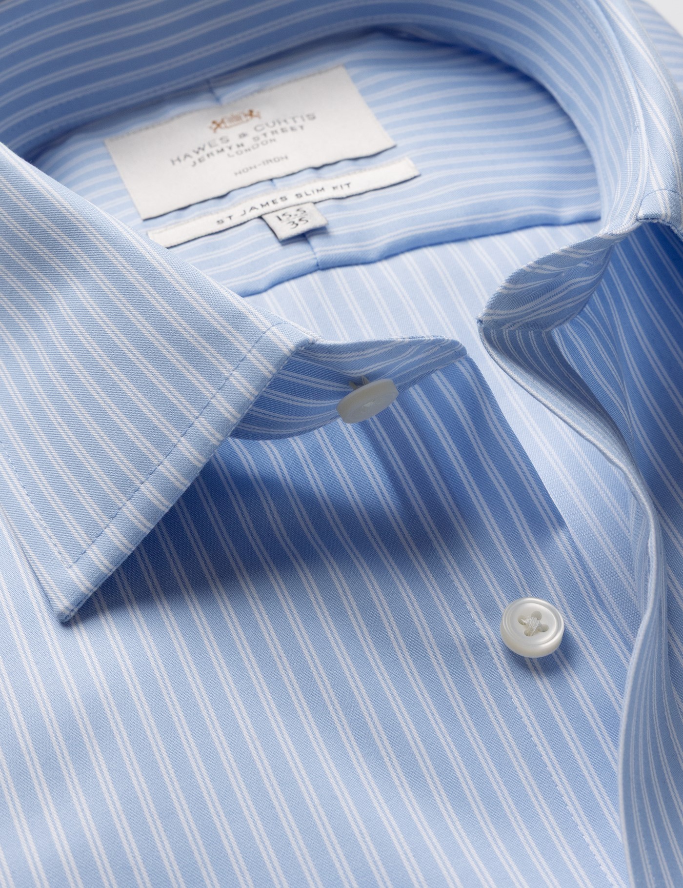 & Slim Fit Blue & Stripe Non Iron Shirt 18" collar 37" sleeve