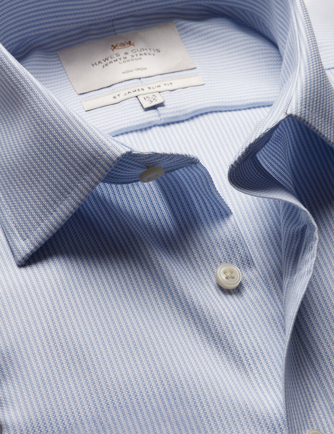 & Slim Fit Blue & Textured Stripe Non Iron Shirt 15.5" collar 34" sleeve
