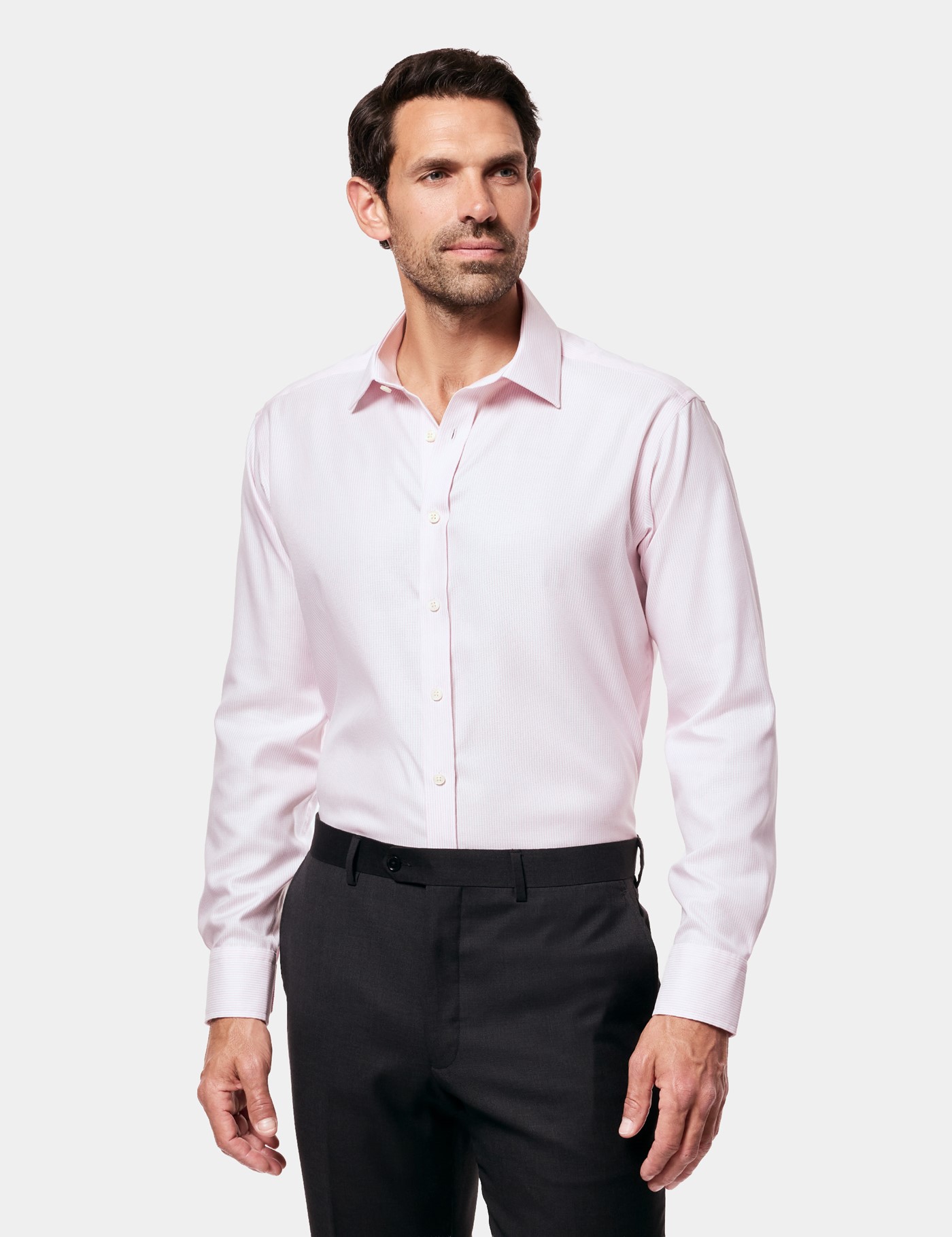 Hawes & Curtis Slim Fit Pink & White Textured Stripe Non-Iron Shirt Size: 17.5" collar, 36" sleeve