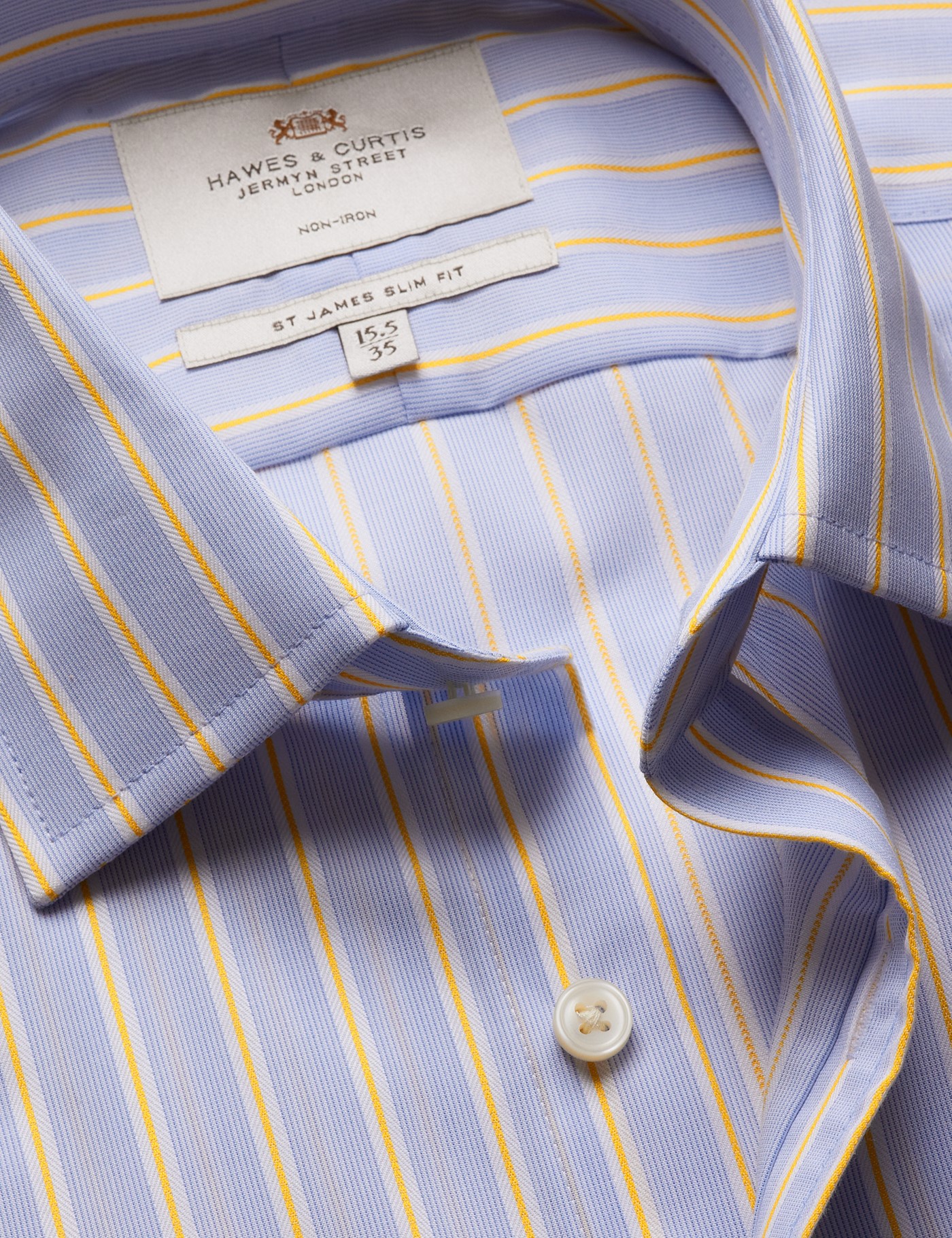 & Slim Fit & Yellow Stripe Non Iron Shirt 15.5" collar 34" sleeve