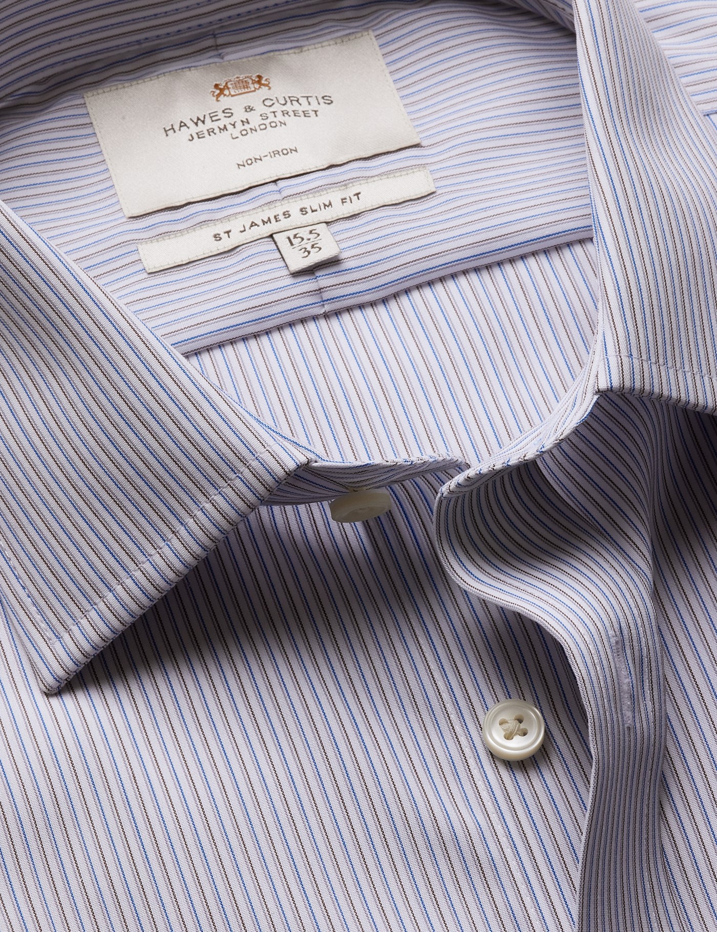 & Slim Fit Brown & Stripe Non Iron Shirt 15.5" collar 34" sleeve