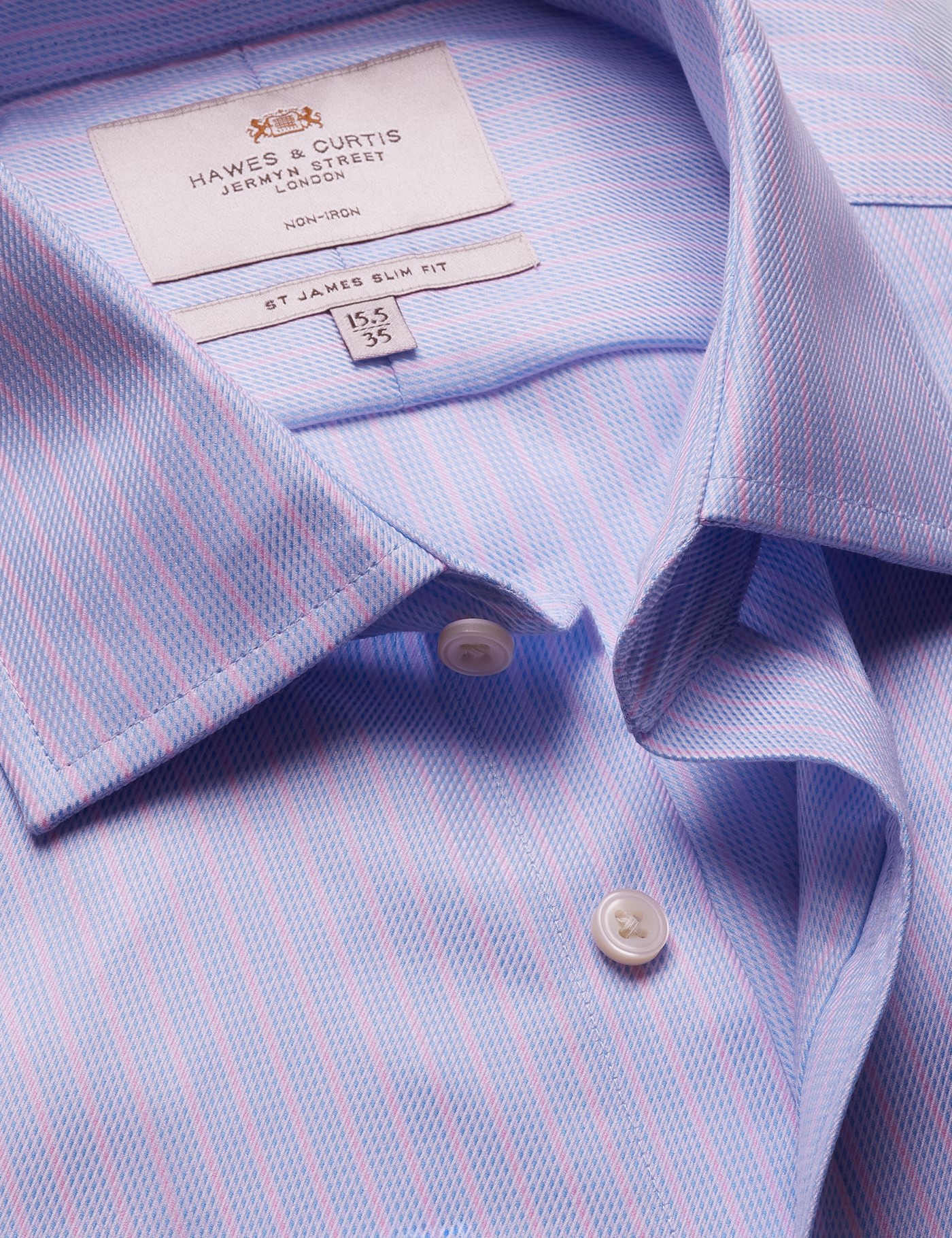 & Slim Fit Pink & Textured Stripe Non Iron Shirt 15.5" collar 34" sleeve