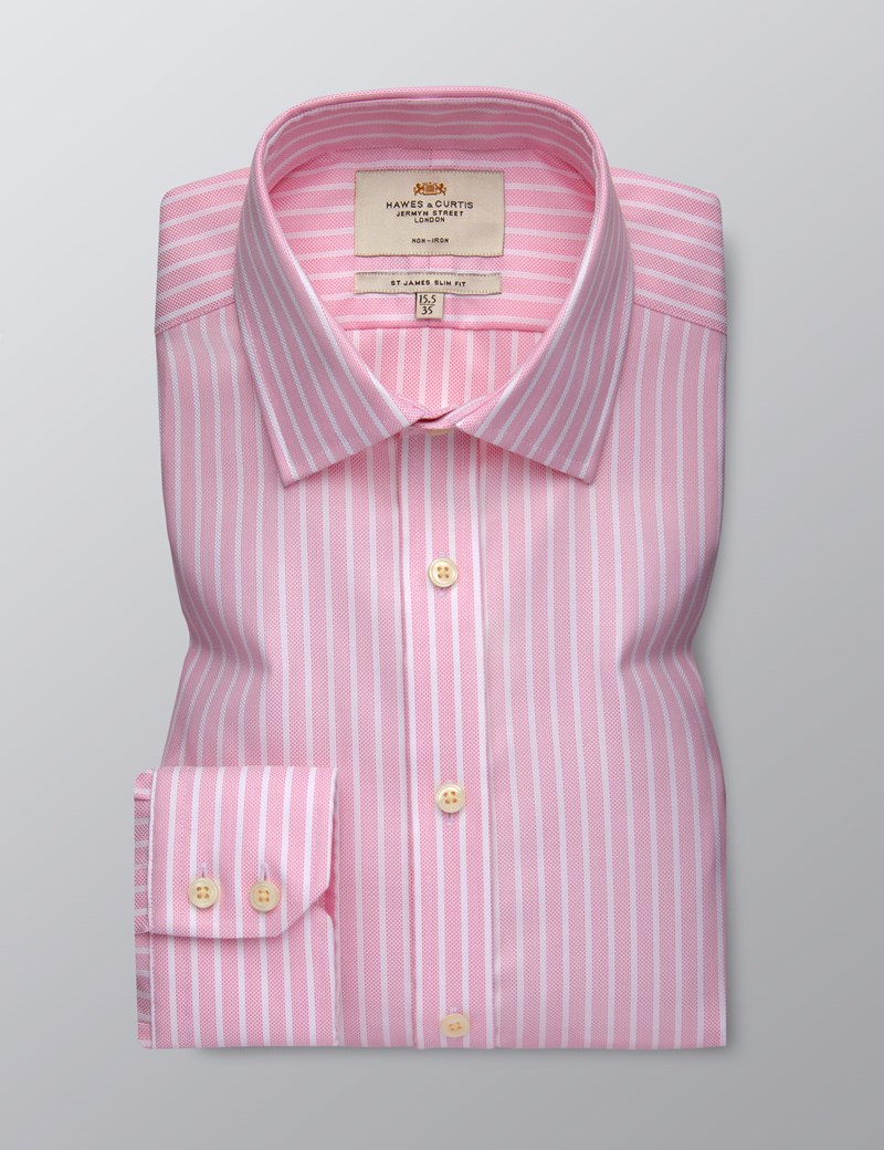 Men's Dress Pink & White Bi Coloured Stripe Slim Fit Shirt - Single ...