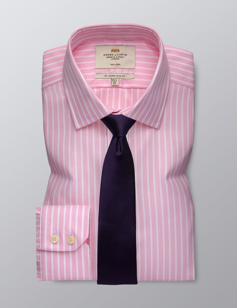 Men's Dress Pink & White Bi Coloured Stripe Slim Fit Shirt Single