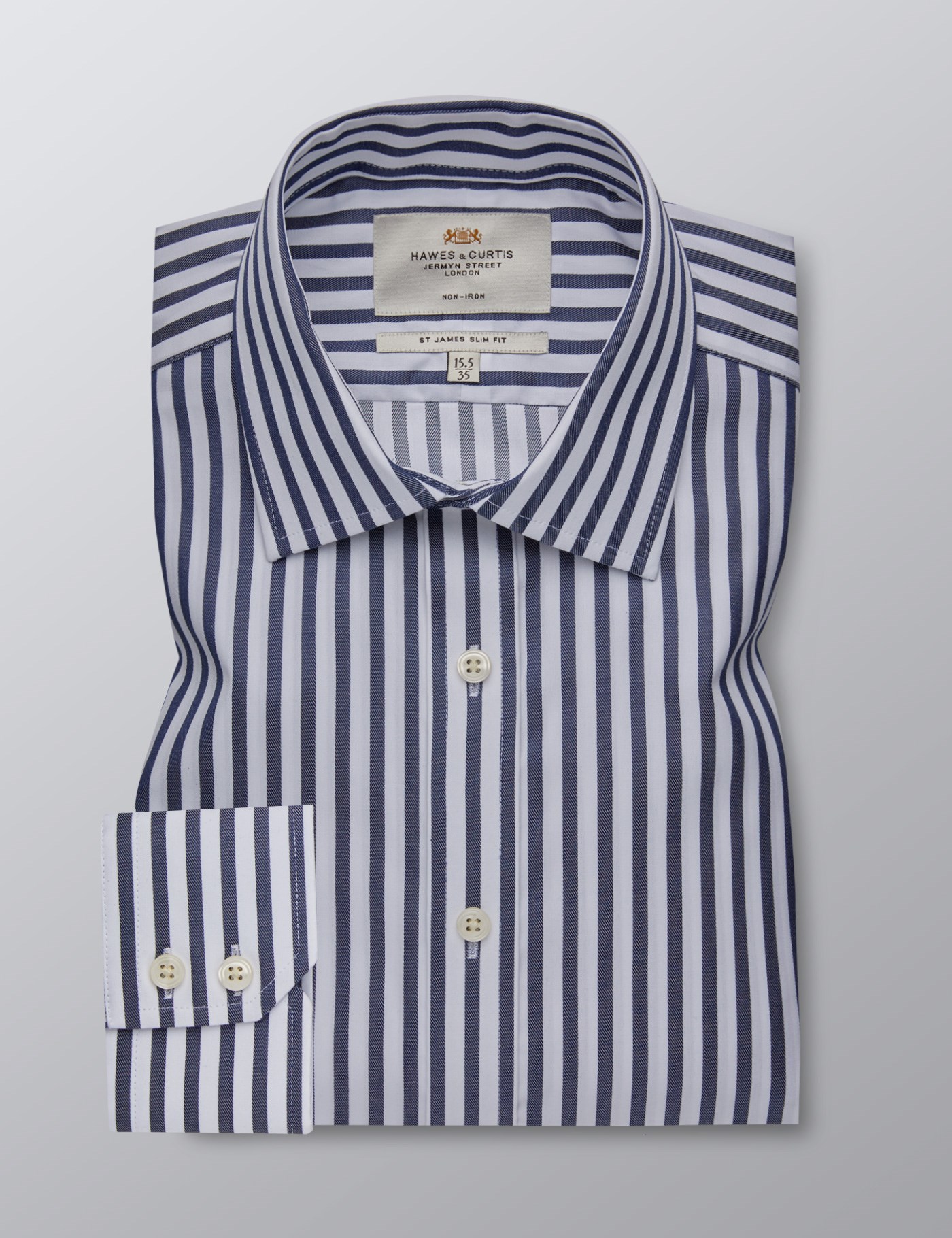 Men's Dress Navy & White Stripe Slim Fit Shirt - Single Cuff - Non Iron ...
