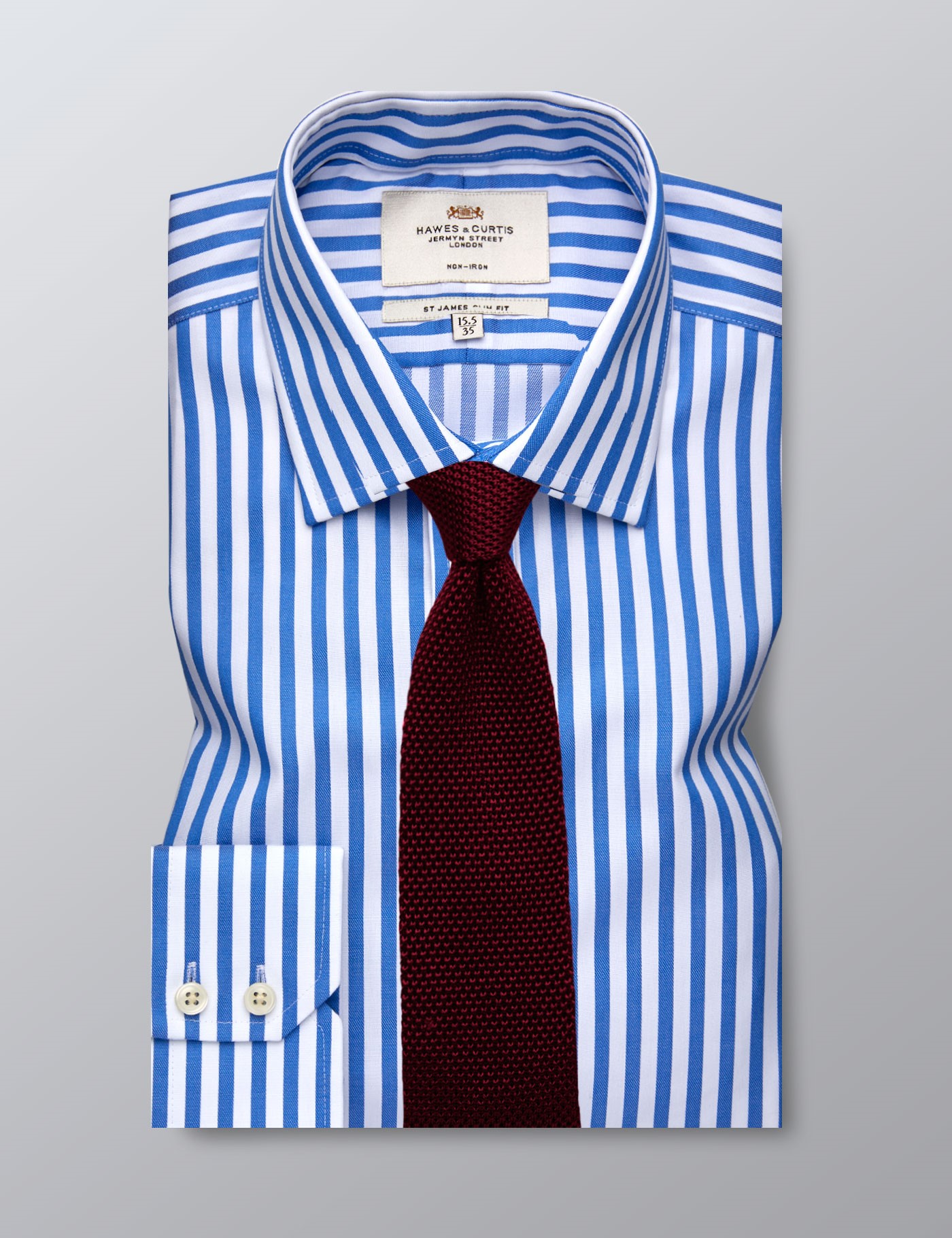Men's Formal Blue & White Wide Stripe Slim Fit Shirt - Single Cuff ...