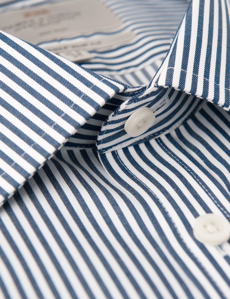 navy blue shirt with white lines