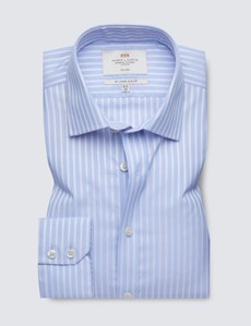Non Iron Blue & Pink Multi Stripe Slim Fit Shirt 