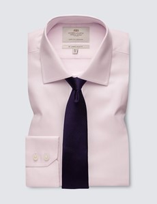 Men's Pink Pique Slim Fit Shirt - Single Cuff - Easy Iron