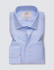 Easy Iron Blue & White Fabric Interest Relaxed Slim Fit Shirt - Single Cuffs