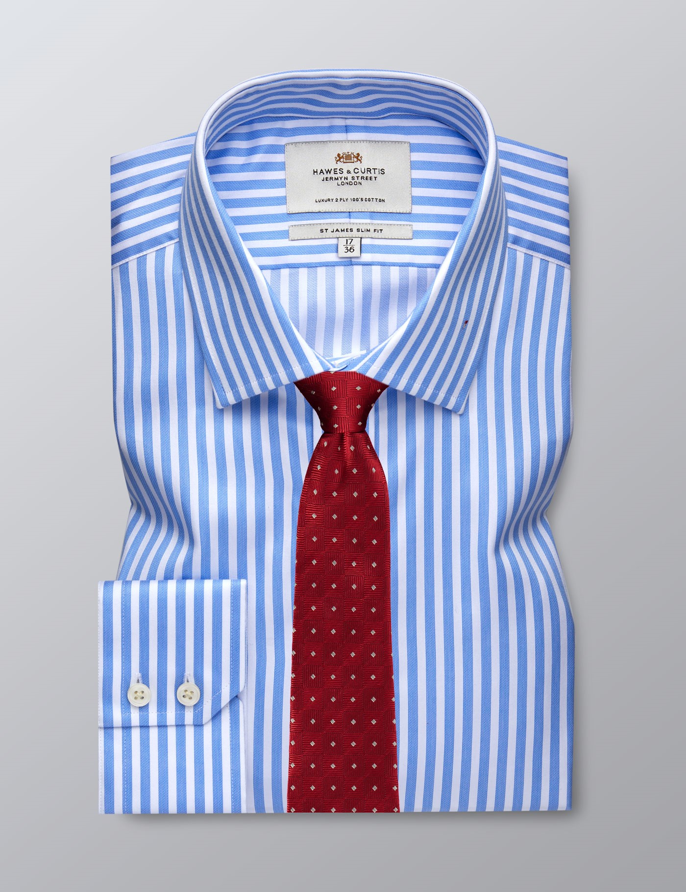 Men's Dress White & Blue Stripe Slim Fit Shirt Single Cuff Easy