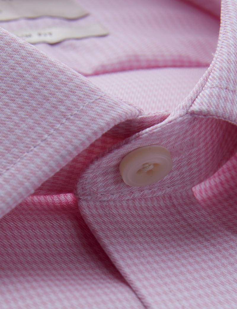 Men's Formal Pink & White Dogstooth Slim Fit Shirt - Single Cuff - Non Iron
