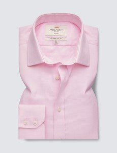 Non Iron Pink & White Dogstooth Relaxed Slim Fit Shirt - Single Cuffs