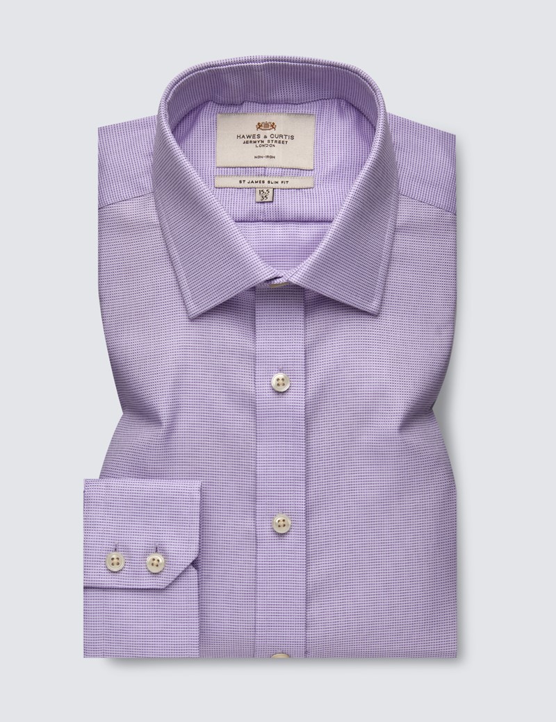 Men's Formal Lilac & White Dobby Slim Fit Shirt - Single Cuff - Non Iron