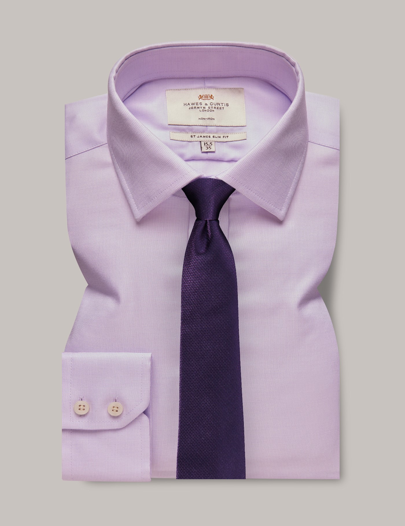 & Slim Fit Lilac & Fabric Interest Non Iron Shirt 18" collar 37" sleeve