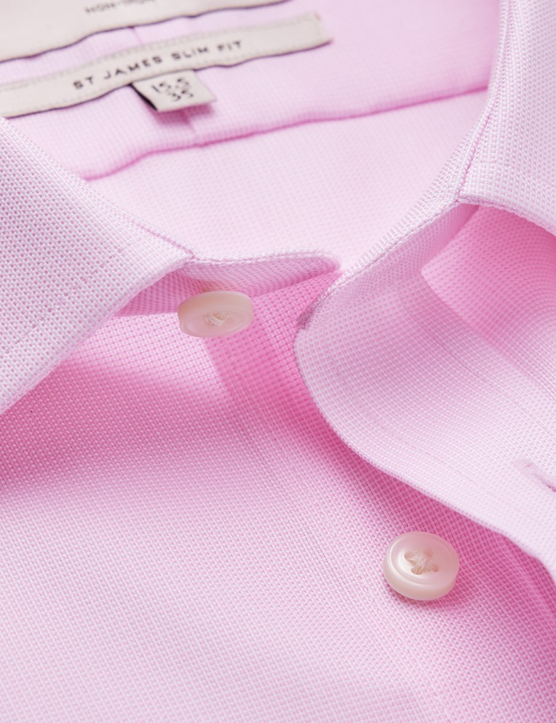 Non Iron Pink Fabric Interest Relaxed Slim Fit Shirt -  Single Cuffs
