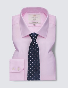 Non Iron Pink Fabric Interest Relaxed Slim Fit Shirt -  Single Cuffs