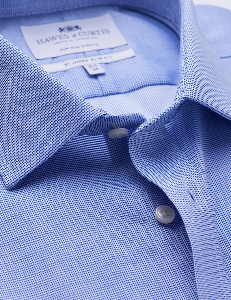 Men's Dress Navy & White Fabric Interest Slim Fit Single Cuff Shirt - Non Iron