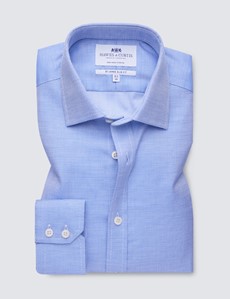 Men's Dress Navy & White Fabric Interest Slim Fit Single Cuff Shirt - Non Iron