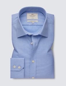 Non Iron Blue & Navy Fabric Interest Relaxed Slim Fit Shirt With Semi Cutaway Collar - Single Cuffs