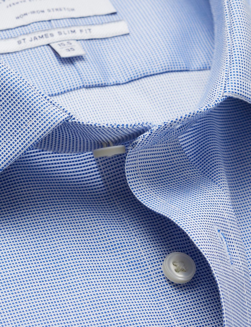 Non-Iron Navy & White Slim Stretch Shirt | Hawes and Curtis