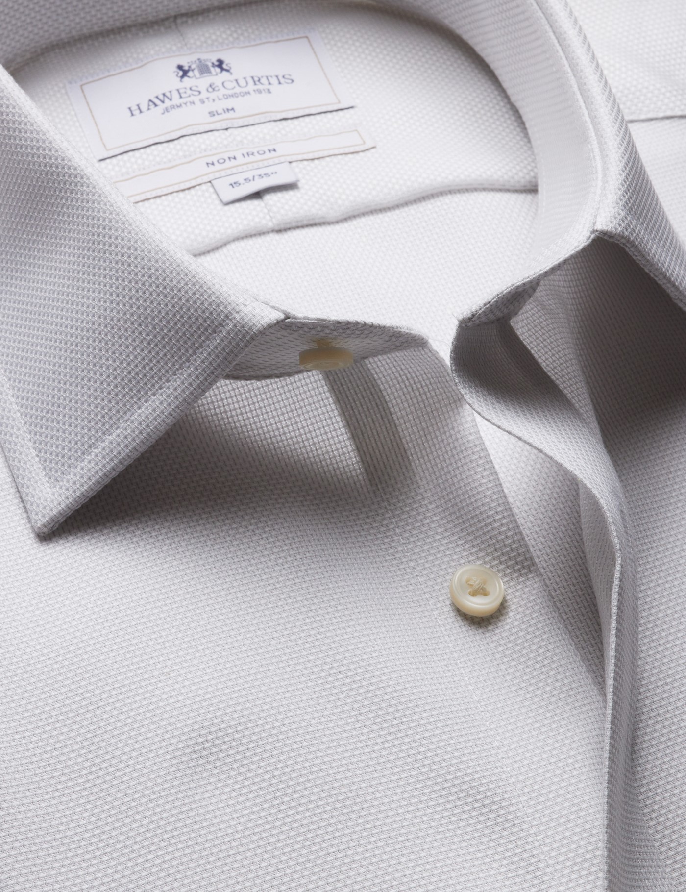 Hawes & Curtis Slim Fit Grey & White Textured Weave Non-Iron Shirt Size: 17.5" collar, 37" sleeve