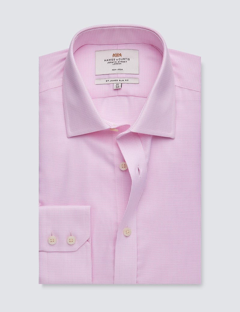  Non Iron Men's Pink Slim Fit Shirt with Semi Cutaway Collar and Single Cuffs