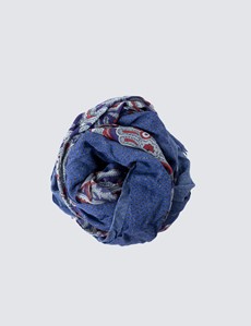 Red & Blue Floral Viscose and Wool Scarf 